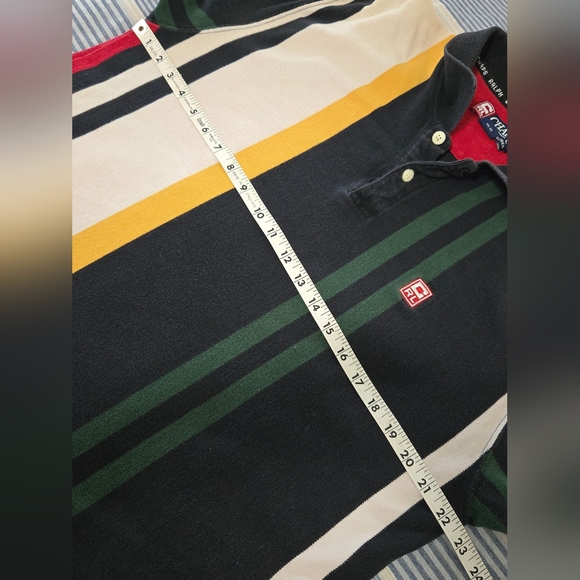 Vintage 90s Men Chaps Ralph Lauren Vertical Stripe Short Sleeve Rugby Polo Sz L - Picture 10 of 13